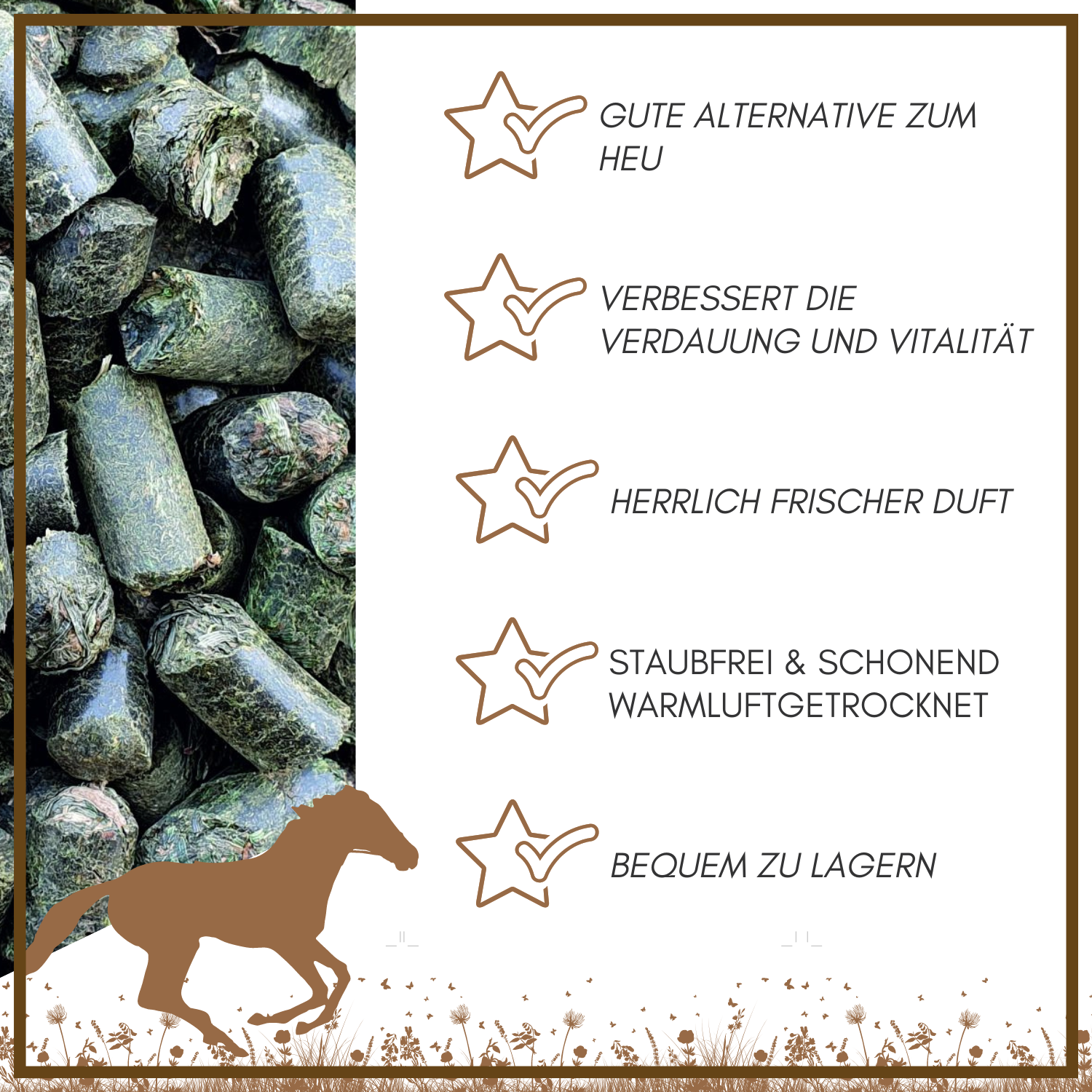 Supravit Grascobs Pferd 20kg | natürliche Graspellets als Heuersatz | Wiesencobs für Pferde mit hohem Energiegehalt | Pferdefutter Heucobs aus frischem Gras