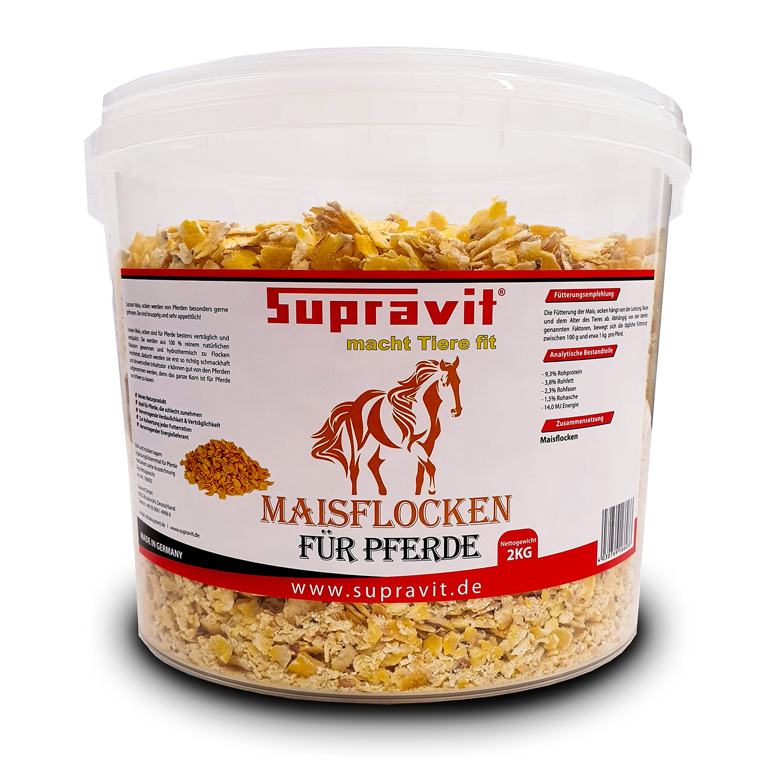 Supravit Maisflocken für Ihr Pferd I 2kg Eimer I hervorragendes Ergänzungsfutter für eine schnelle Gewichtszunahme