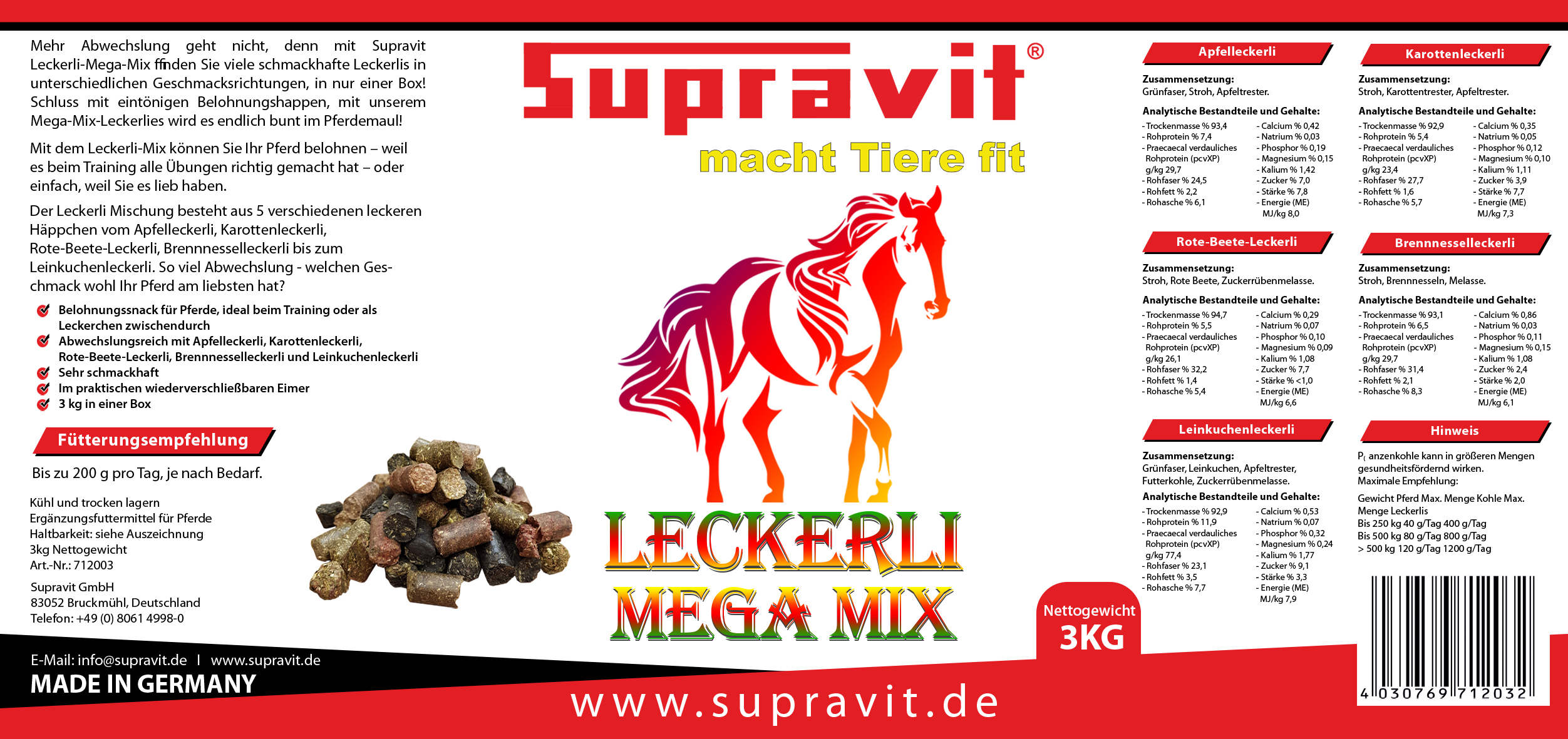 Supravit Leckerli Mega Mix 3 kg Eimer Pferdeleckerlis in 5 verschiedenen Geschmacksrichtungen