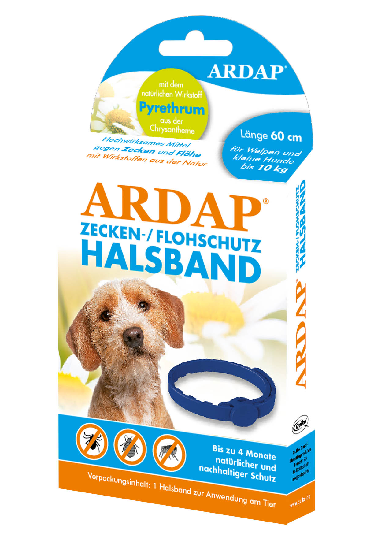 Ardap Zecken- und Floh halsband für kleine Hunde und Welpen bis 10kg länge 60cm