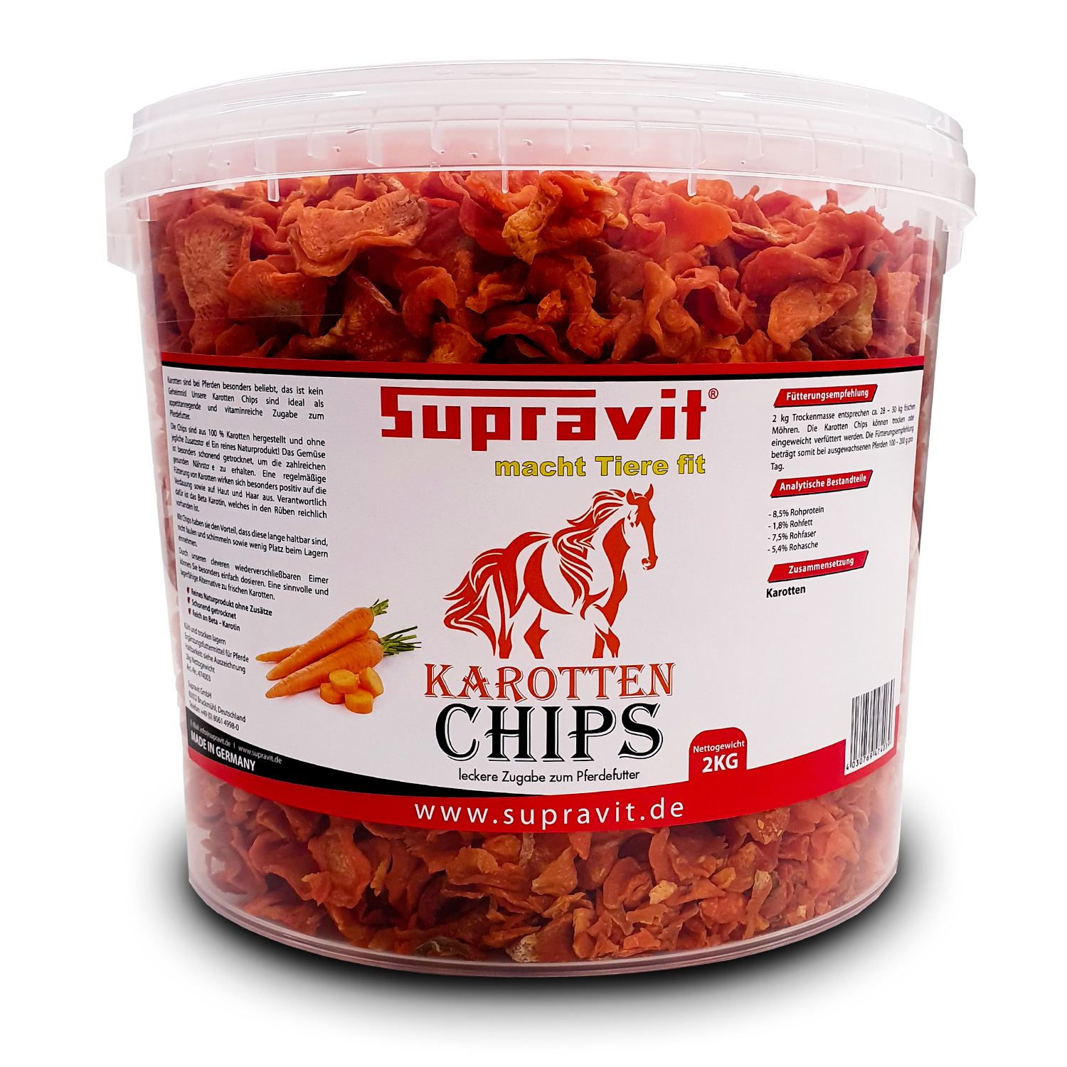 Supravit Karottenchips - 2kg Eimer - Karottenchips für Pferde - Pferdeleckerli und Ergänzungsfutter